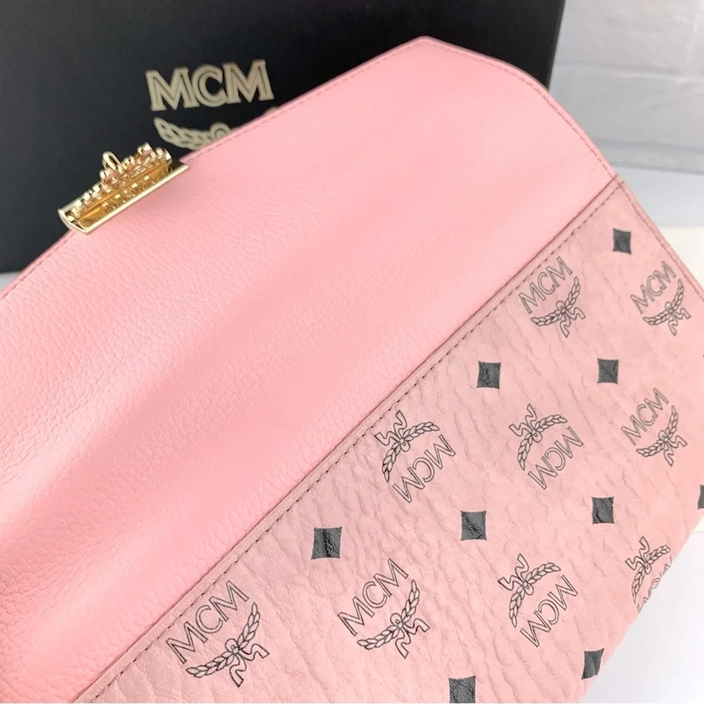 NEW! MCM Visetos Pink Diamond Pattern Tracy Wallet Chain Crossbody Bag $550 - Picture 16 of 16